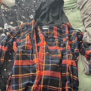 Target Men's Plaid Hooded flannel jacket - Black and orange